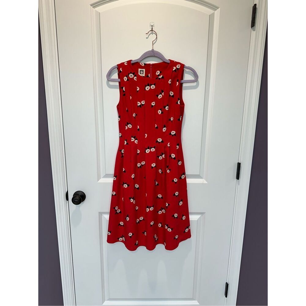 Anne Klein Chatterly Rose Pleated Red Dress Size 0